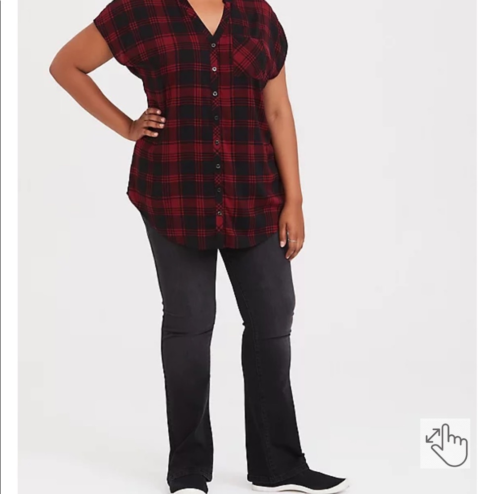 Short sleeved plaid challis dolman top